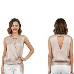 Express Blouse Size S Pink‎ Wrap Sleeveless Keyhole Tie Waist Lightweight Chic